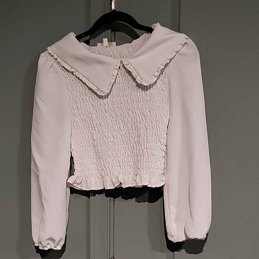 Elegant White Smocked Women's Top